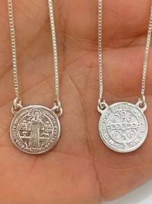 Religious Chain Scapular Medal Saint Benedict - Bạc - Xem 2