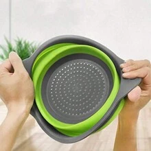 Juego de 1/2 piezas Colador plegable de silicona, escurridor con mango ahorra espacio, cesta de drenaje plegable para frutas, verduras, pasta - Herramienta de cocina verde para un almacenamiento fácil