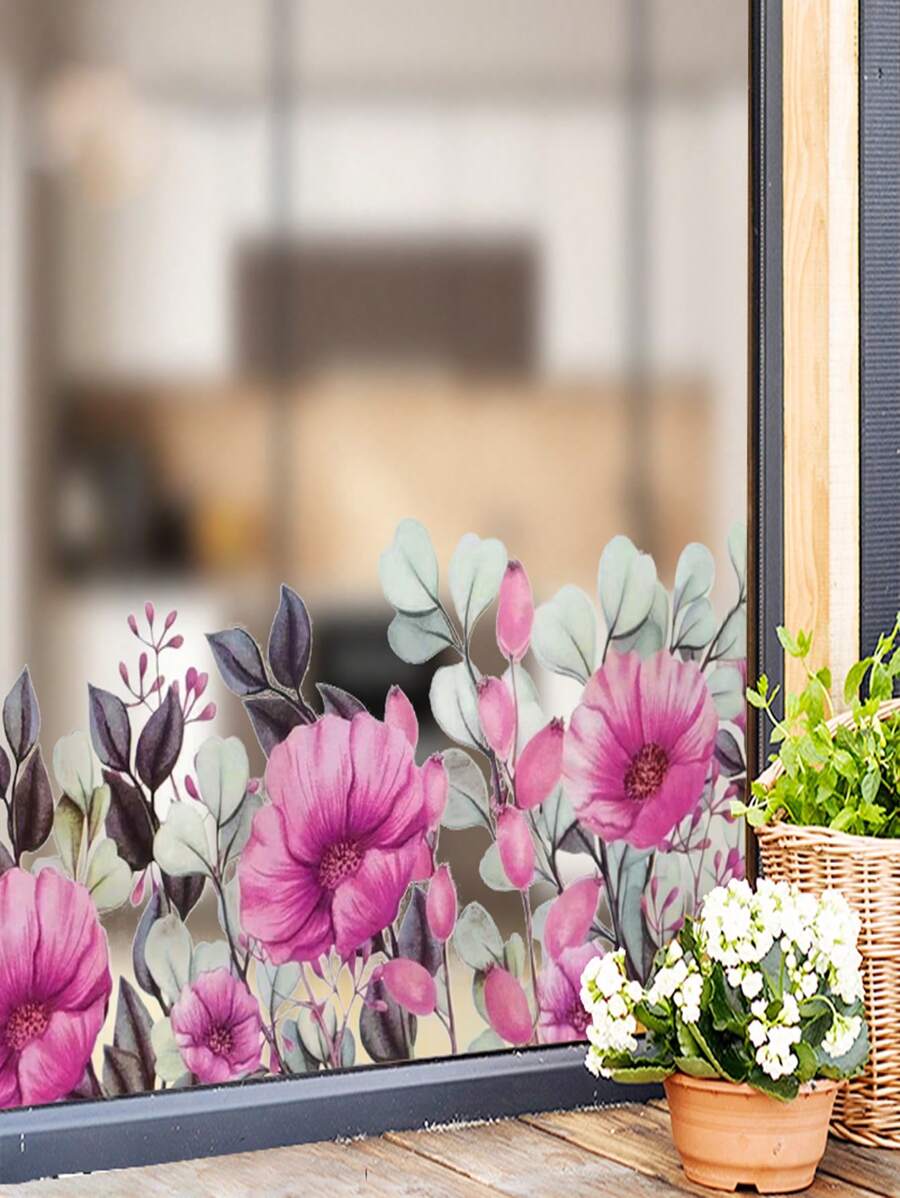 Romantic Flower Sticker, Window Glass Decorative Film, Bathroom Translucent Self-Adhesive Glass Sticker Cabinet Sticker