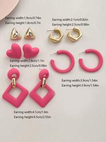 5pcs/Set Fashion Minimalist Heart Shaped Hollow Dangle Earrings Set Valentines,Mom,Mother,Mother's Day,Gift - A Style - View 13