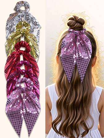 1pc New Sparkly Coiled Hair Scrunchie, High-End Butterfly Ribbon Hair Tie, Hair Accessories For Children & Girls, Suitable For Celebrations/Parties Or Everyday Use