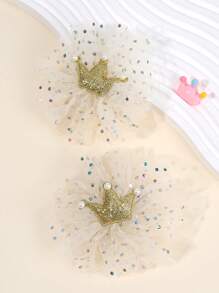 2 pezzi di fermagli per capelli con corona glitterata per ragazze, con perle finte e decorazioni in strass, colore beige e rosa, molletta per capelli con molletta per feste, festival e celebrazioni, accessori per capelli adatti per bambini e ragazze, perfetti come regalo, adatti per la vita quotidiana e le vacanze