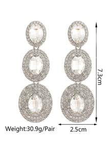 1 对奢华闪亮水钻多层几何长吊坠耳环女士华丽优雅婚礼派对舞会耳环女士珠宝 - 彩色 - 查看 4