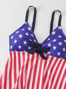 2pcs/Set Fashionable American USA Flag Printed Swimwear Vacation & Summer Beach Wear Takini Set For Women, 4th Of July