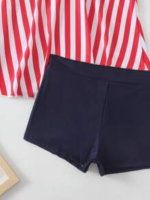 2pcs/Set Fashionable American USA Flag Printed Swimwear Vacation & Summer Beach Wear Takini Set For Women, 4th Of July