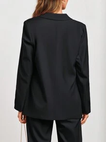 Women's Spring Two-Piece Work Suit Casual Loose Long Suit Jacket And Formal Wide Leg Pant Suit With Pockets - 黑色 - 查看 6