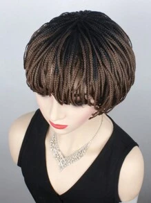 8 英寸短款黑色发根盒状辫子 BoBo 假发 合成材料 带刘海 玉米辫 编织假发 适合派对或日常使用 - Black-brown - 查看 4