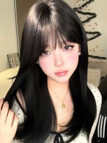 alicegarden 1 Synthetic Heat-Resistant ,Long Straight Black-Brown Wig , With Bangs ,24 Inches Long, Made Of Fiber, Suitable For Daily Use, Natural And Realistic Fake Hair(Excluding Accessories) - Black-brown - View 1