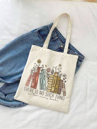 1PC Canvas Book Print Cute Tote Bag For Adults, Large Capacity Tote Bag,Portable Shoulder Bag Book Lovers Gifts,Mother's Day, Birthday Gifts For Book Lovers Women,Tote Bag For Book Lovers, Librarian Gifts, Bookish Gifts, Gifts For Readers Gifts Tote,For DIY, Artistic Style School Bag & Book Bag For Women Or Students, Perfect For Books, Shopping, Back To School And More, Teachers Day Teacher Gifts For Women, Best Teacher Day Gift For Women , Teacher Gift