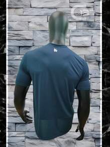 Playera deportiva para hombre, cuello redondo, manga corta, camiseta texturizada deportiva de compresión, ropa para gimnasio gym, ligera para hombre - Azul Marino - Ver 4