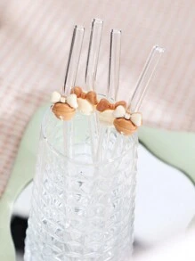 1 pieza Pajita de vidrio resistente al calor con decoración de campana, apta para beber jugo, leche, café, bebidas frías, pajita flexible, excelente para volver al colegio, regalos, Navidad, San Valentín, Año Nuevo, cumpleaños, elegante set de regalo