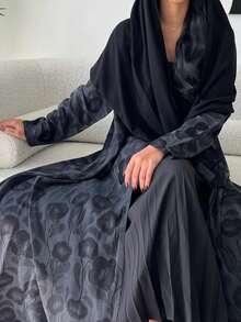 1 Piece Of Fashionable Simple Gradient Floral Print Women's Robe Abaya, Elegant Dress Robe Abaya, Modest Kaftan