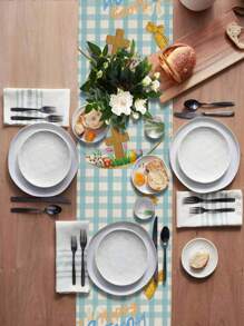 1 pieza Camino de mesa con patrón de conejo y huevo de Pascua, decoración para el hogar, suministros para fiesta interior y exterior, decoración de habitación. Adecuado para la decoración del hogar y la cocina en Pascua y la decoración de fiestas de Pascua - Multicolor - Ver 5