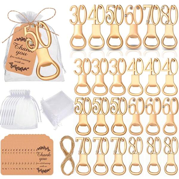 10pcs Gold-Color 18, 40, 50, 60, 70, 80 Age Bottle Opener, Suitable For 18th, 40th, 50th, 60th, 70th, 80th Birthday Gifts, Birthday Party, Anniversary Gifts, Wedding Favors And Gifts, Valentine's Day Gifts, Kitchen And Bar Supplies, Party Favors