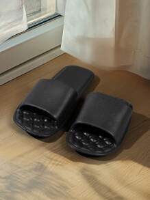 男女通用便携式折叠拖鞋，黑色，2025 新款室内方头按摩沐浴拖鞋，舒适防滑，适合旅行、酒店、家居使用，尺码偏小