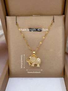 1 件铜镶嵌方晶锆石大象吊坠项链 - 不锈钢 18K 镀金链 - 送给妻子/女士的时尚优雅礼物，无包装盒 - 金色 - 查看 6