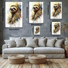 Watercolor Sloth With Leaves Large Wooden Framed Wall Art Home Decor Canvas Painting- For Bedroom, Bathroom, Living Room, Office, Kitchen, Holiday Gift- 1pc - Multicolor - View 3