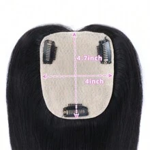 Postizos para mujeres de cabello humano real de 10x12cm, extensiones de cabello de 12 pulgadas con clip, piezas de cabello para mujeres con cabello ralo para aumentar el volumen del cabello - Natural Black - Ver 4