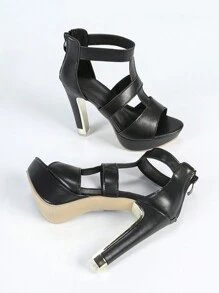 黑色防水厚底粗跟镂空露趾罗马女式凉鞋 - 黑色 - 查看 6