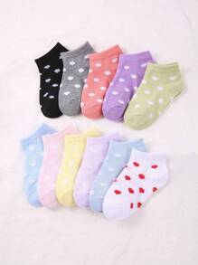 11 Pairs Kids Heart Print Short Socks, Soft Breathable Low-Cut Socks, Suitable For Boys And Girls, Colorful Non-Slip Sports Running Socks, Toddler Friendly - Multicolor - View 2