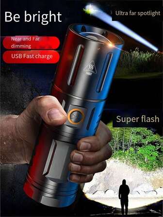 jihuo 1pc High Lumens Rechargeable Flashlight, 10000 Lumens Ultra-Bright Led Torch, White Laser Focus For Long Range Of 1500m, 5 Modes Of Flashing Lights, Ipx5 Waterproof, Portable Strong Light Handheld Flashlight, Suitable For Camping And Emergency Situations. Strong Illumination Rechargeable Waterproof Extremely Long Endurance Special Lighting Household Laser Remote, Camping Accessories