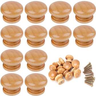 33mm 4/8/12pcs Cabinet Knob Kitchen Drawer Cupboard Door Handle Wooden Pull With Screws