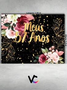VIA CORES Horizontal Party Panel 1.55 X 1.20 - My 57th Birthday Floral Gold Glitter Effect 037 - 彩色 - 查看 2