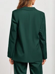 Women's Spring Two-Piece Work Suit Casual Loose Long Suit Jacket And Formal Wide Leg Pant Suit With Pockets - 墨綠色 - 查看 6