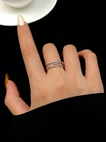 1pc Minimalist 925 Sterling Silver Water Drop Rings For Women Couples Engagement Jewelry Adjustable Ring Party Accessories Gift - Cross Open Ring - View 6