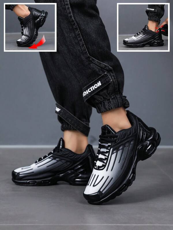 New Spring Men Plus-Size Casual Solid Color Lace-Up Running Shoes, Comfortable Non-Slip Walking Shoes With Hook Loop Closure, Easy To Clean Breathable Mesh, Sports School Campus Style