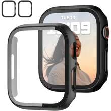 2 Packungen kompatible Hartschale für Apple Watch (2022/2023/2024)/Series 10 9 8 7 46mm/45mm/41mm, Eingebauter 9H Gehärteter Glasbildschirmschutz, Rundum-Schutzhülle, HD Klar, hochempfindlich, Hülle kompatibel mit Apple Watch SE 6 5 4 40mm/44mm