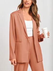 Women's Spring Two-Piece Work Suit Casual Loose Long Suit Jacket And Formal Wide Leg Pant Suit With Pockets - Orange - View 2