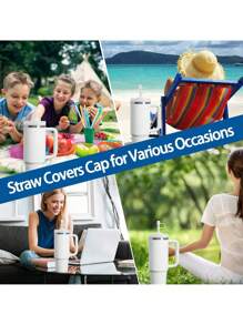 6PCS Silicone Straw Covers Cap Compatible With Cup 30-40 Oz Tumbler With Handle 10mm Straw Toppers,Dust-Proof Reusable Straw Cover For Cup Accessories (Black+White)