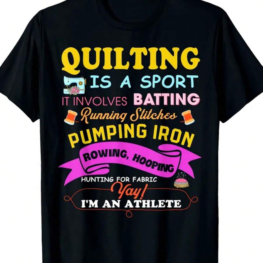 Quilting Is A Sport Funny Quilt Sayings Sewer Quilter T-Shirt - Black - View 1