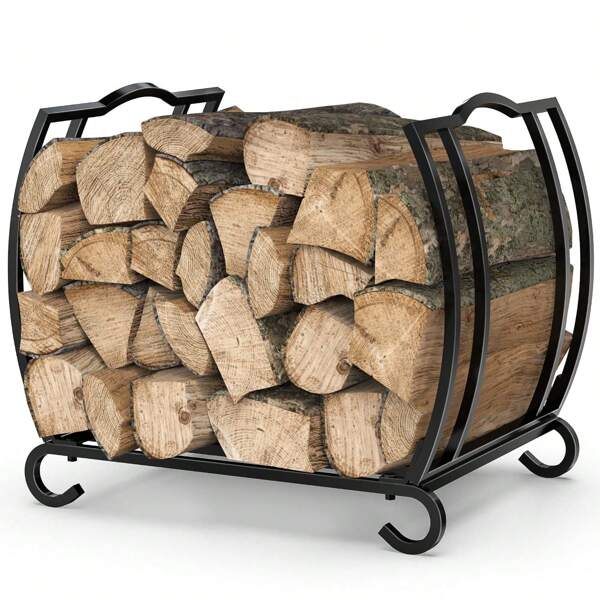 Metal Firewood Rack Storage, Firewood Logs Holder For Outdoor Indoor Fireplace, Wood Pile Storage Stacker Organizer, Black