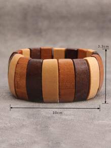 1pc Bohemia Style Literary Retro Elastic Wood Beaded Bracelet For Women, Gradient Brown, Random Color