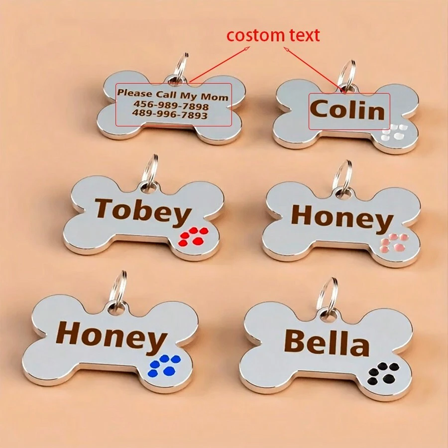 Customized Pet ID Tag With Engraving, Double-Sided Personalized Dog Name And Contact Info Label, Lovely Anti-Lost Dog Tag Cat Tag