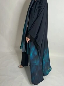 1 Chiếc Áo choàng Abaya in họa tiết hoa nhuộm loang đơn giản thời trang dành cho nữ thể hiện sự thanh lịch của Trung Đông, Áo choàng Abaya thanh lịch phù hợp với cuộc sống hàng ngày và lễ hội, Kaftan khiêm tốn - Màu xanh bạc hà - Xem 3