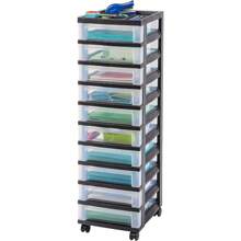 USA Plastic Drawer Storage Organizer Rolling Cart With Wheels Casters 10-Drawers For Classroom Art Craft Supplies Dresser Closet Bathroom Dorm Bedroom Laundry Room Black/Clear - Black - View 7