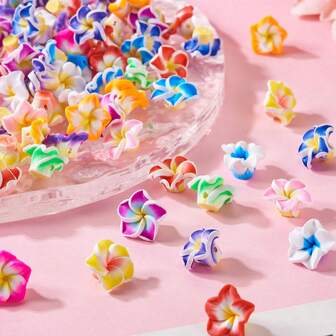 10/60/100 Pcs Polymer Clay Flower Beads 3D Plumeria Floral Small Spacer Beads Cute Flower Charm Beads 15-16mm For Crafts DIY Jewelry Making Supplies