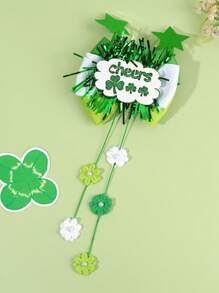1 件圣帕特里克节发饰，适合女士女孩，闪亮绿色闪光欢呼三叶草罗缎丝带蝴蝶结鳄鱼夹，带花流苏，优雅的三叶草蝴蝶结发夹，圣帕特里克节发饰派对礼物爱尔兰日游行庆祝发饰女士发饰 - 三葉草 - 查看 8