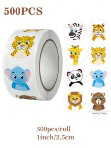 500pcs/Roll Cartoon Animal Self-Adhesive Stickers, 1inch Round Animal Icon Stickers For Back To School, Teacher Rewards, Phone Case, Cup, Scrapbooks DIY Decoration, PVC Decal Stickers - Multicolor - View 2