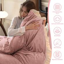 Comfortable Velvet Bedding Comforter Set,Soft Brushed Microfiber Reverse For Bed In A Bag Cozy Velvet Comforter Sets,All-Season Home Textile,Duvet Cover Set With Sham For Twin,Queen Size,Christmas New Year Holiday Gifts - Dusty Pink - View 8
