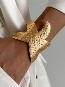 1pc Vintage Fashionable Exaggerated Creative Metallic Gold Starfish Cuff Bracelet, Simple Thick Adjustable Open Cuff Bracelet For Women, Daily Wear, Beach Resort Decor, Banquet And Party Fashion Accessory, Charm Jewelry Gift - Yellow Gold - View 10