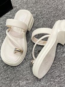 1 双女士新款一脚蹬拖鞋，带趾带，一脚蹬平底拖鞋，夏季时尚韩版休闲拖鞋 - 白色 - 查看 6