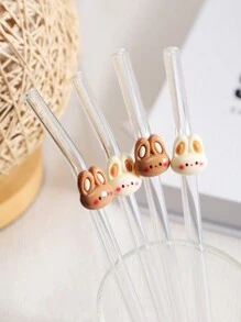 1pc Heat-Resistant Glass Straw With Rabbit Ear Decor, Perfect For Drinking Juice, Milk Tea, Coffee, Cold Drinks. Bent Straw Design, Suitable For Back To School, Gifts, Christmas, Valentine's Day, New Year, Birthday, Elegant Gift Set