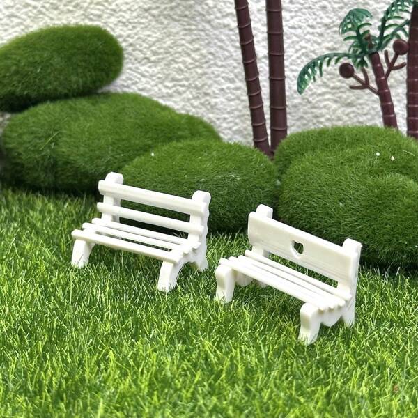 6pcs White Micro Landscape Park Benches With Unique Heart Hollow Design - Enchanting Decoration Ornaments For Your Mini Garden Setup