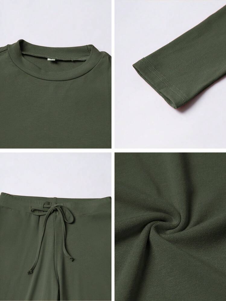 Women's Two Pieces Fall Women Clothes Y2K Sporty Casual Home Solid Color Fitted Long-Sleeved T-Shirt And Long Pants Set