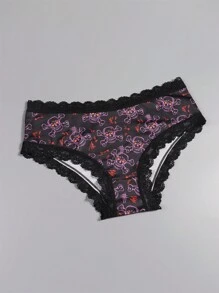 Dircho 10pcs Women Sexy Cute Gothic Chic Low-Rise Briefs - Contrast Lace, Allover Halloween Skull & Eyeballs & Stars & Jack-O-Lanterns Allover Print, Comfortable Hipster Panties For Women - Halloween Lingerie & Underwear-Comfortable, Assorted Styles, Perfect Gift Idea For Special Occasions Or Daily Wear - Multicolor - View 9