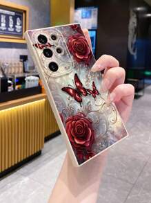 1pc Rose Butterfly Anti-Knock Phone Case Compatible With IPhone/Galaxy/Infinix/Redmi/OPPO/VIVO//Realme